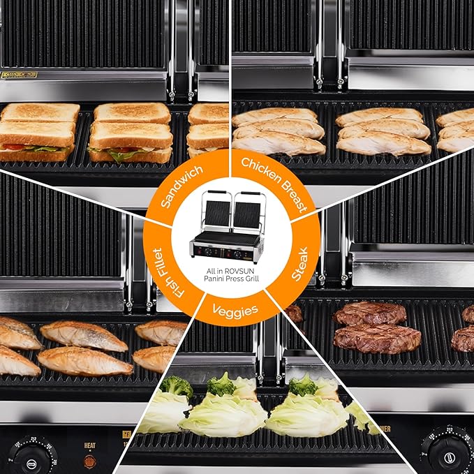 Bonnlo 813 Commercial Sandwich Make, 3600W Stainless Steel Countertop Panini - Image 8