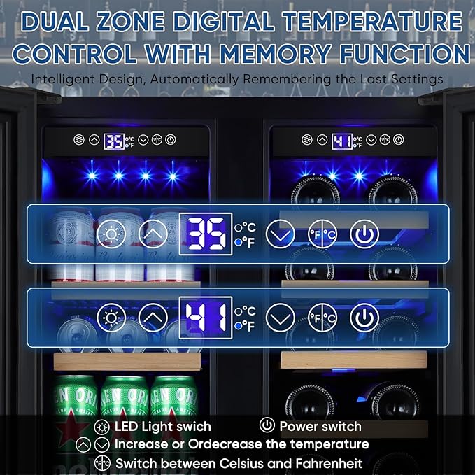Wine and Beverage Refrigerator 24", Upgraded Dual Zone Wine Beverage Cooler - Image 2