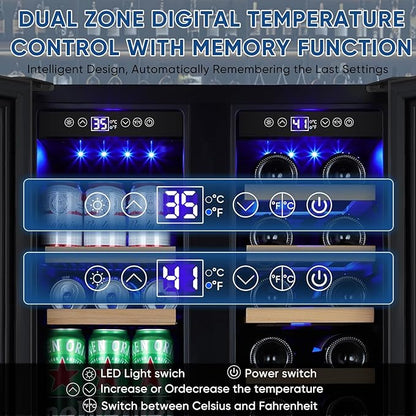 Wine and Beverage Refrigerator 24", Upgraded Dual Zone Wine Beverage Cooler - Image 2