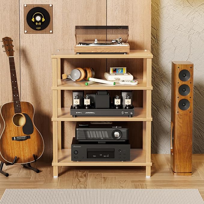 LELELINKY 4-Tier AV Media Player Stand Set of 2, Natural Stereo Cabinet - Image 7