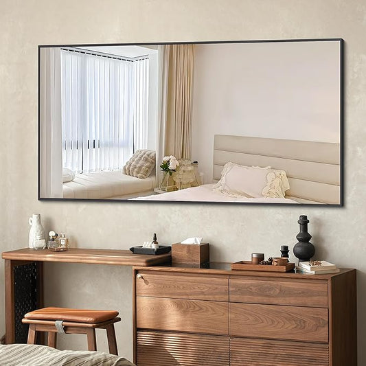 Black Bathroom Mirror for Wall, 55x30 Inch Rectangle Mirrors by Welcometocofeny