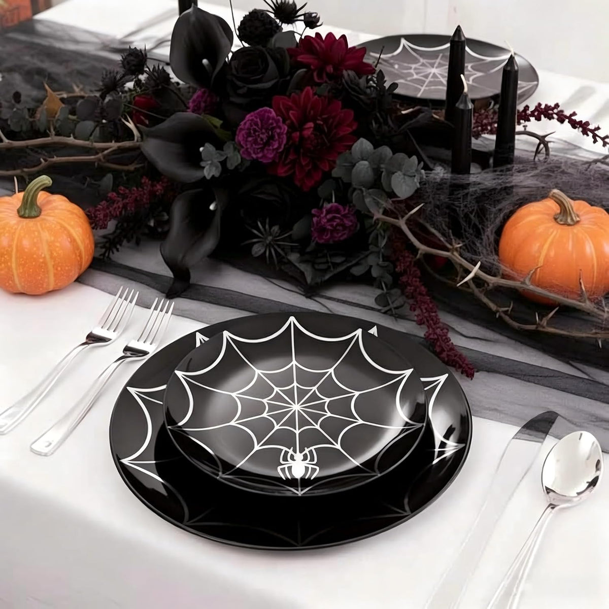NOCCUR 60PCS Halloween Plastic Plates - 30 Black Dinner/Dessert Plates - Idea...