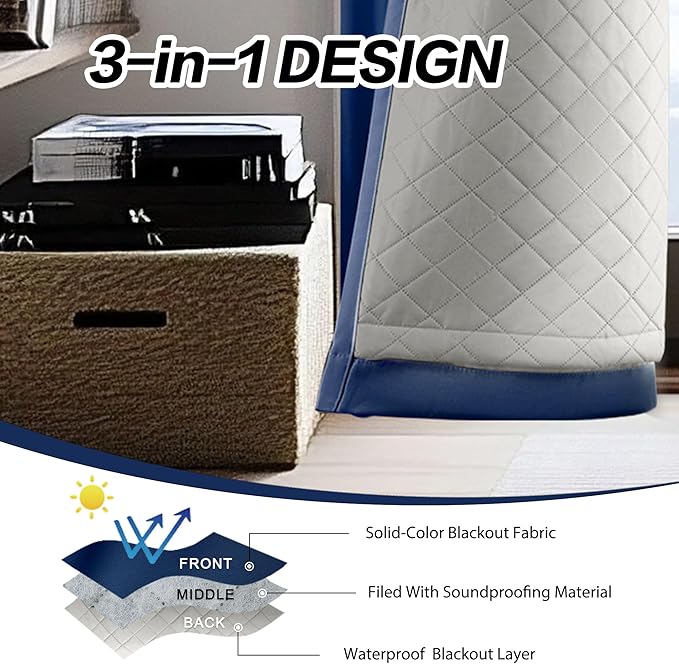 3-in-1 Heavy Winter Room Divider Curtains Grommet Design 100% Blackout Thermal - Image 3