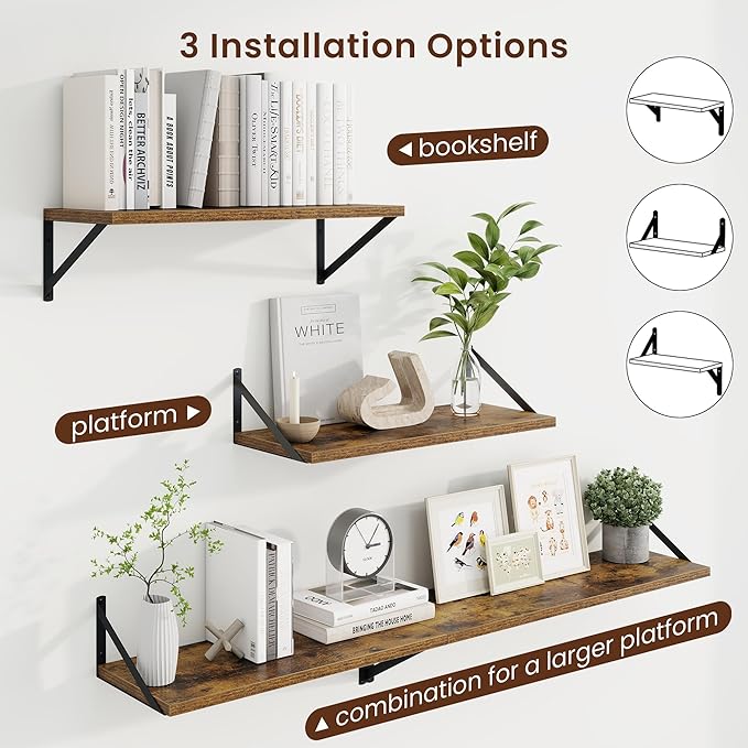Axeman Deep Floating Shelves | 24 Inch Brown Wall Shelves Set of 2 | 10 Inch - Image 4