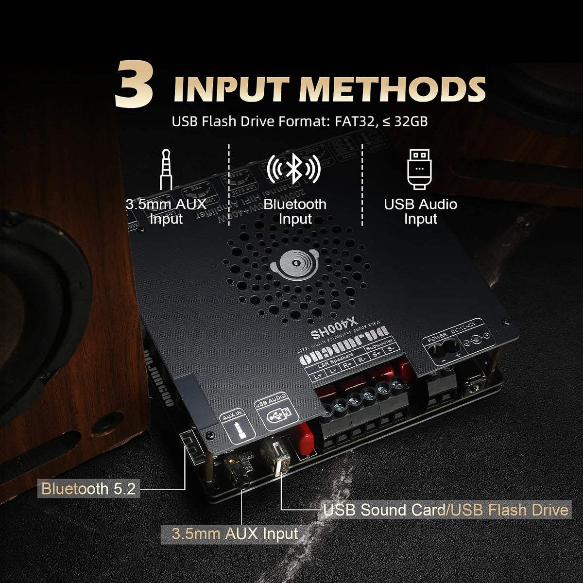 X400HS 2.1 Channel Bluetooth 5.0 Amplifier Board, TPA3223 Chip 200W+200W+400W...