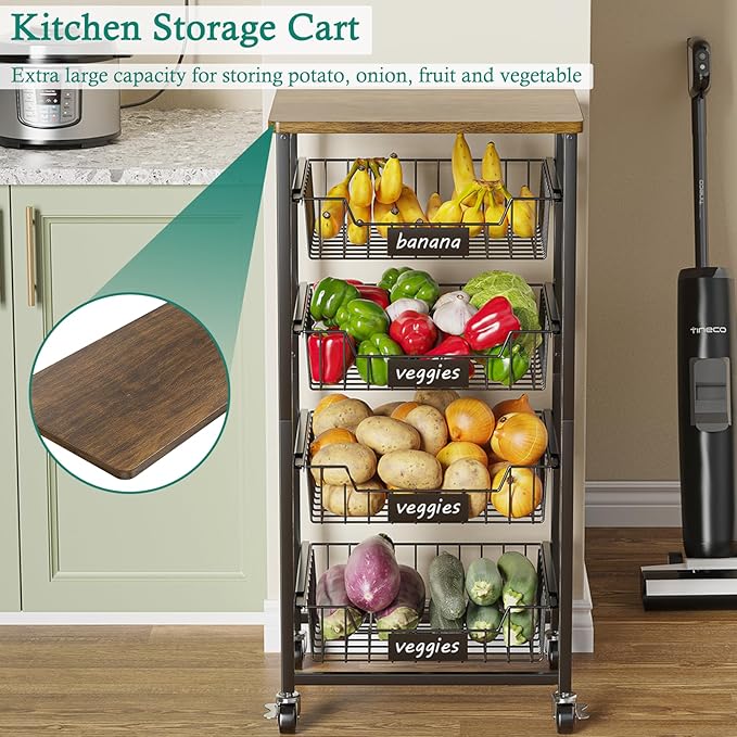 Kitchen Storage Cart with Wheels, 5-Tier Metal Utility Rolling Cart Fruit - Image 2