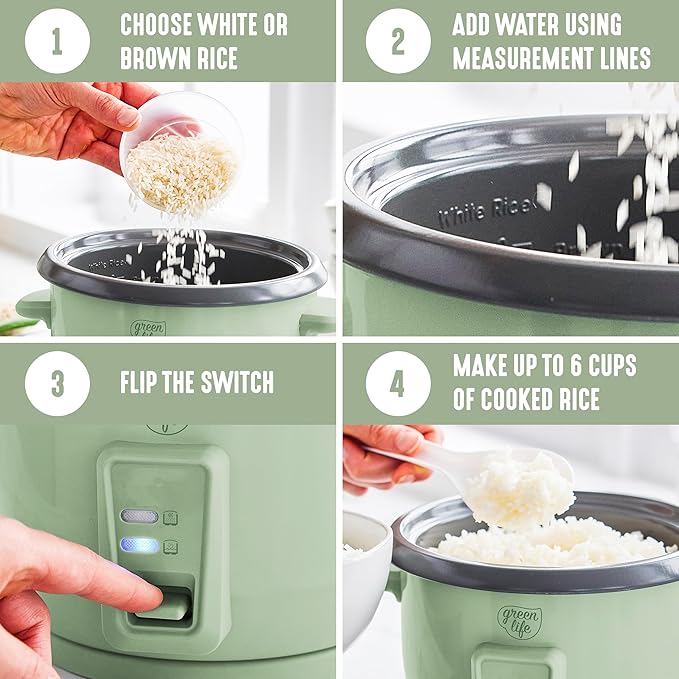 GreenLife Rice Cooker with Removable PFAS-Free Ceramic Nonstick Pot, 3-Cups - Image 10