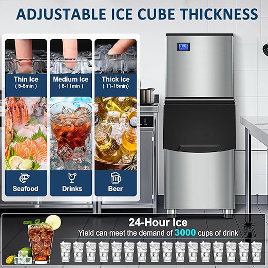 Commercial Ice Maker Machine 500LBS/24H 360LBS Ice Bin LCD Touch Screen Self - Image 6