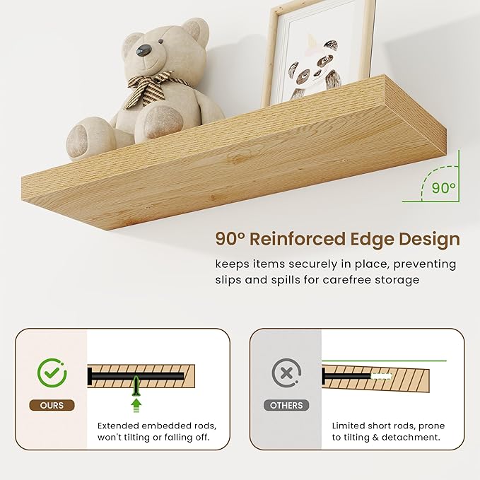 30in Floating Shelves for Wall, 2 Pack Long Wall Mounted Engineered Wood Shelves - Image 5