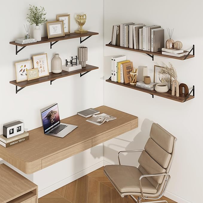 Axeman 48 Inch Floating Shelves | 10 Inch Deep Walnut Wall Shelves Set of 2 | - Image 2