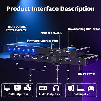 JCHICI 1x4 HDMI Splitter 4K@60Hz 4:4:4 HDR - - Image 6