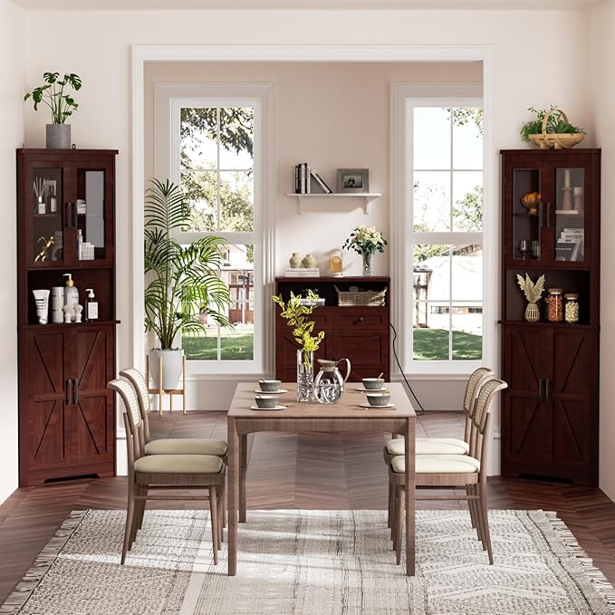 67''H Dark Brown Tall Corner Storage Cabinet - Image 3