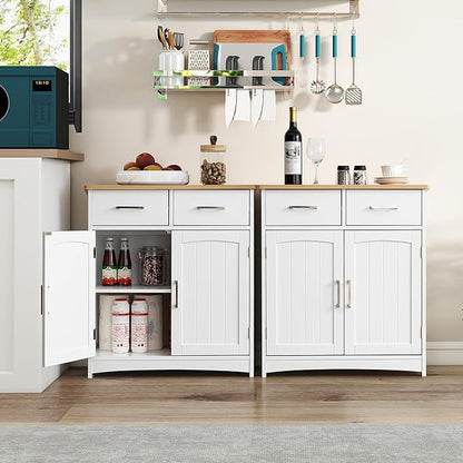 Buffet Cabinet with Storage, Coffee Bar Cabinet 26 x 30 Inches, Oak Top - Image 5
