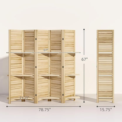 HOMCOM Room Divider, 5 Panel 67" Tall Wood Privacy Screen - Image 7