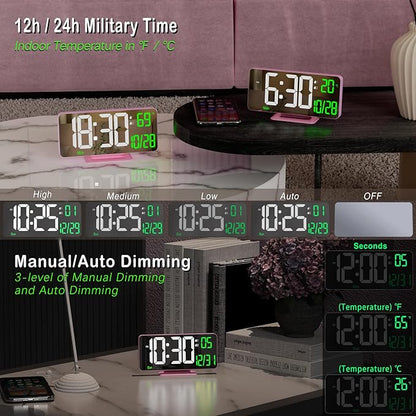 KOSUMOSU Pink Digital Clock 6.7in Desk Clock - Image 4