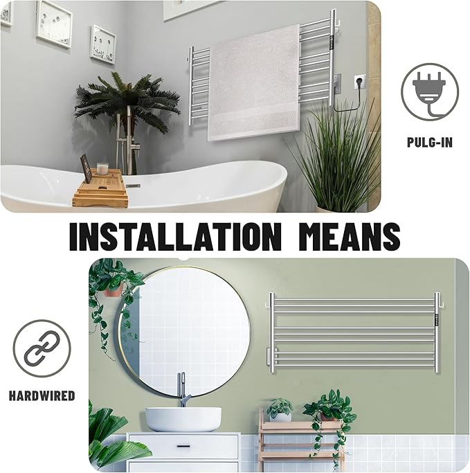 K&KALONZO Towel Warmer for Bathroom, Wall-Mounted 9-Bar Heated Towel Rack - Image 4