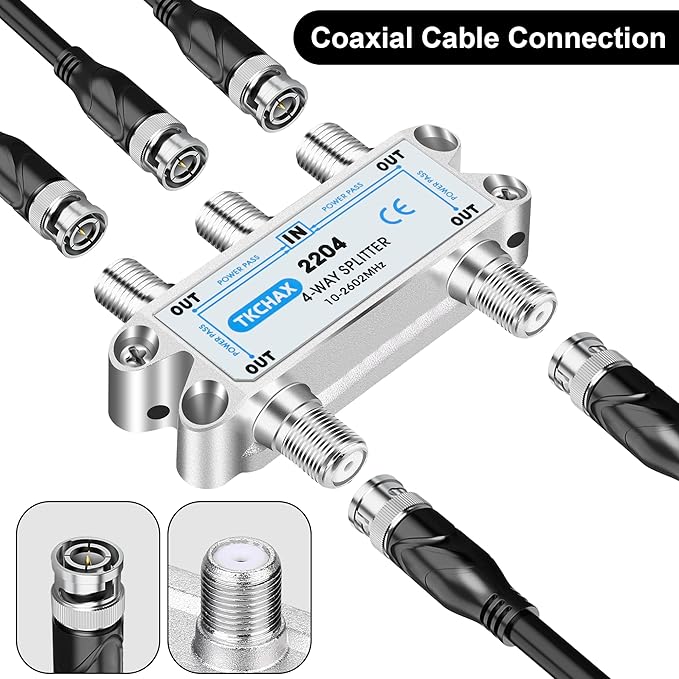 TKCHAX 4 Way Coaxial Cable Splitter, Support 10-2602MHz, RG6 Compatible - Image 6