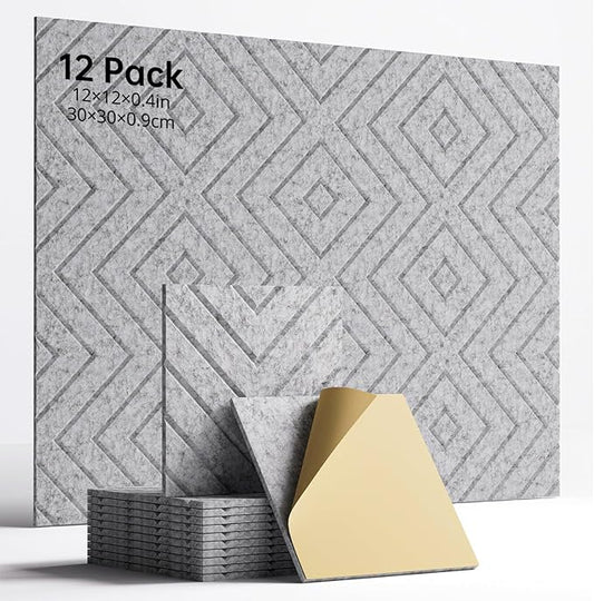 Woovio Sound Proof Foam Panels for Walls, 12 Pack Self-Adhesive Acoustic Panels by Woovio