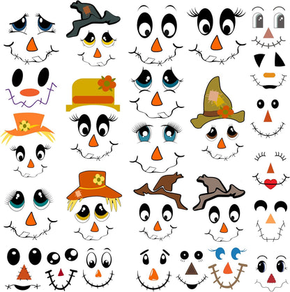 26 Pcs Fall Scarecrow Face Vinyl Decals Scarecrow Faces DIY Craft Vinyl Art Stickers, Scarecrow Wall Decals Stickers Halloween Fall Thanksgiving Christmas Glass Window Sticker