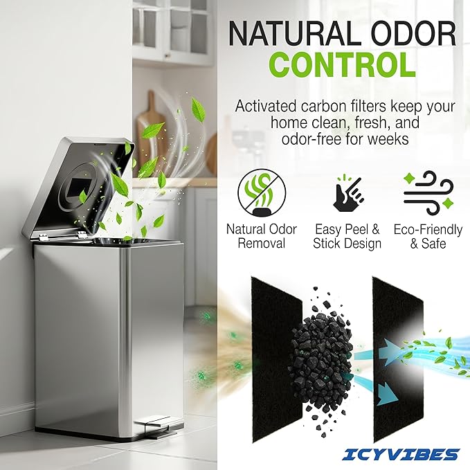 Premium 12 Pack Activated Carbon 3 in 1 Garbage Can Odor Absorber Filters - Image 5