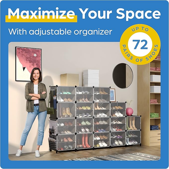 Shoe Organizer Cabinet Up to 72 Pairs, Shoe Closet-Covered Shoe Rack - Image 2