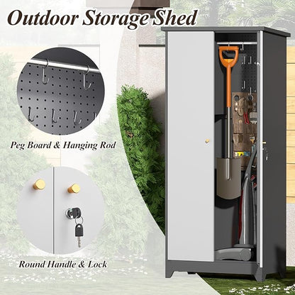 GREATMEET 72.8" Outdoor Broom Storage Cabinet, Metal Storage Cabinets - Image 4