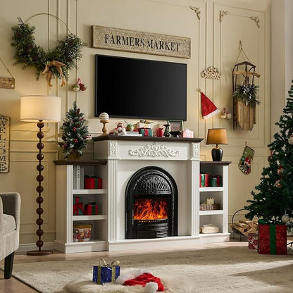 78" Electric Fireplace with Mantel, Birdcage-Style Fireplace Entertainment - Image 7