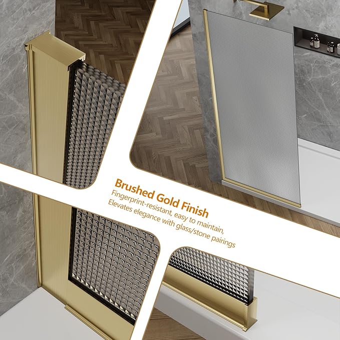 36"x76" Fixed Glass Shower Door, Square Pattern Textured Privacy 5/16" Thick - Image 8