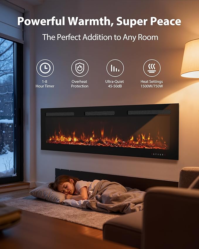 EUHOMY 72 Inch Electric Fireplace Wall Recessed and Wall Mounted - Image 5