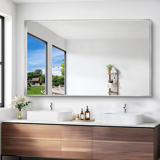 Silver Bathroom Mirror, 36x60 Inch Rectangular Deep Frame Mirror, Large Wall - Image 6