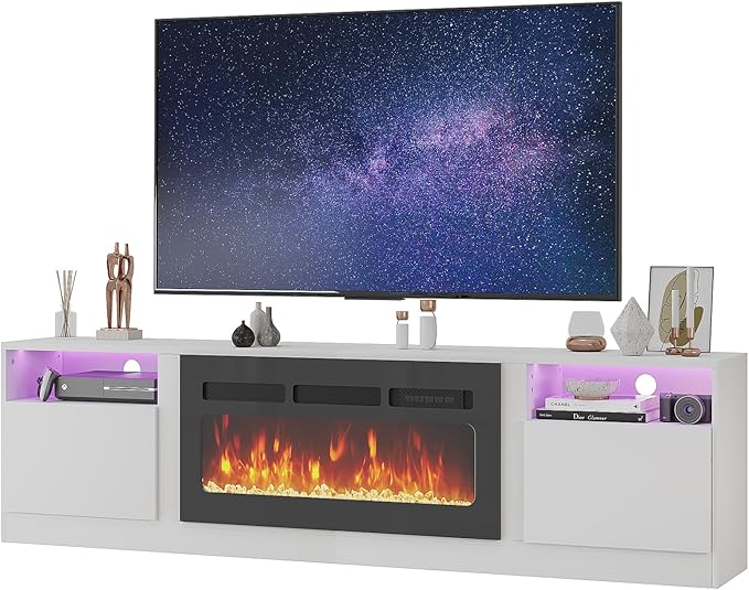 Fireplace TV Stand with 36" Electric Fireplace, LED Light Entertainment Center - Image 3