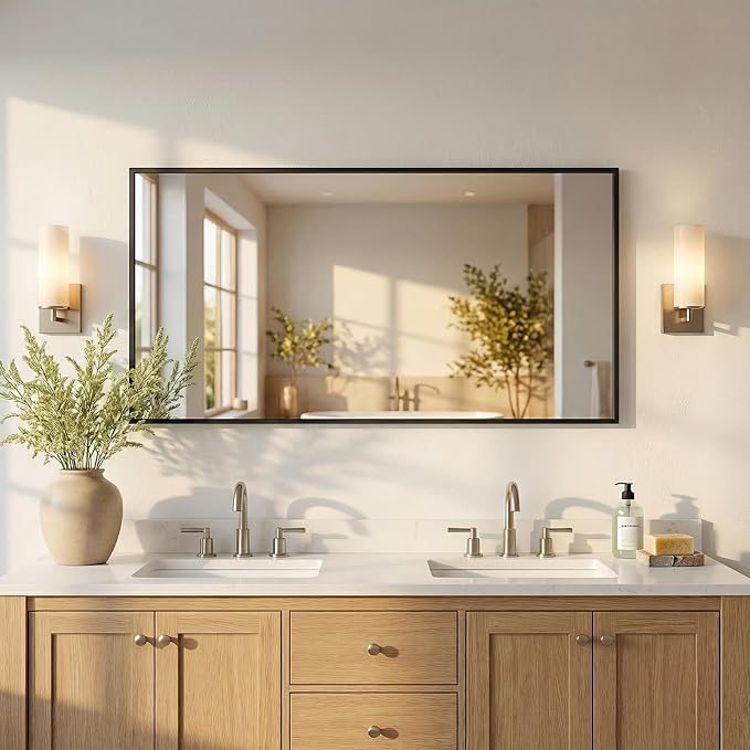 60"x30" Black Bathroom Mirror for Double Vanity, Metal Framed Large Wall Mirror - Image 2