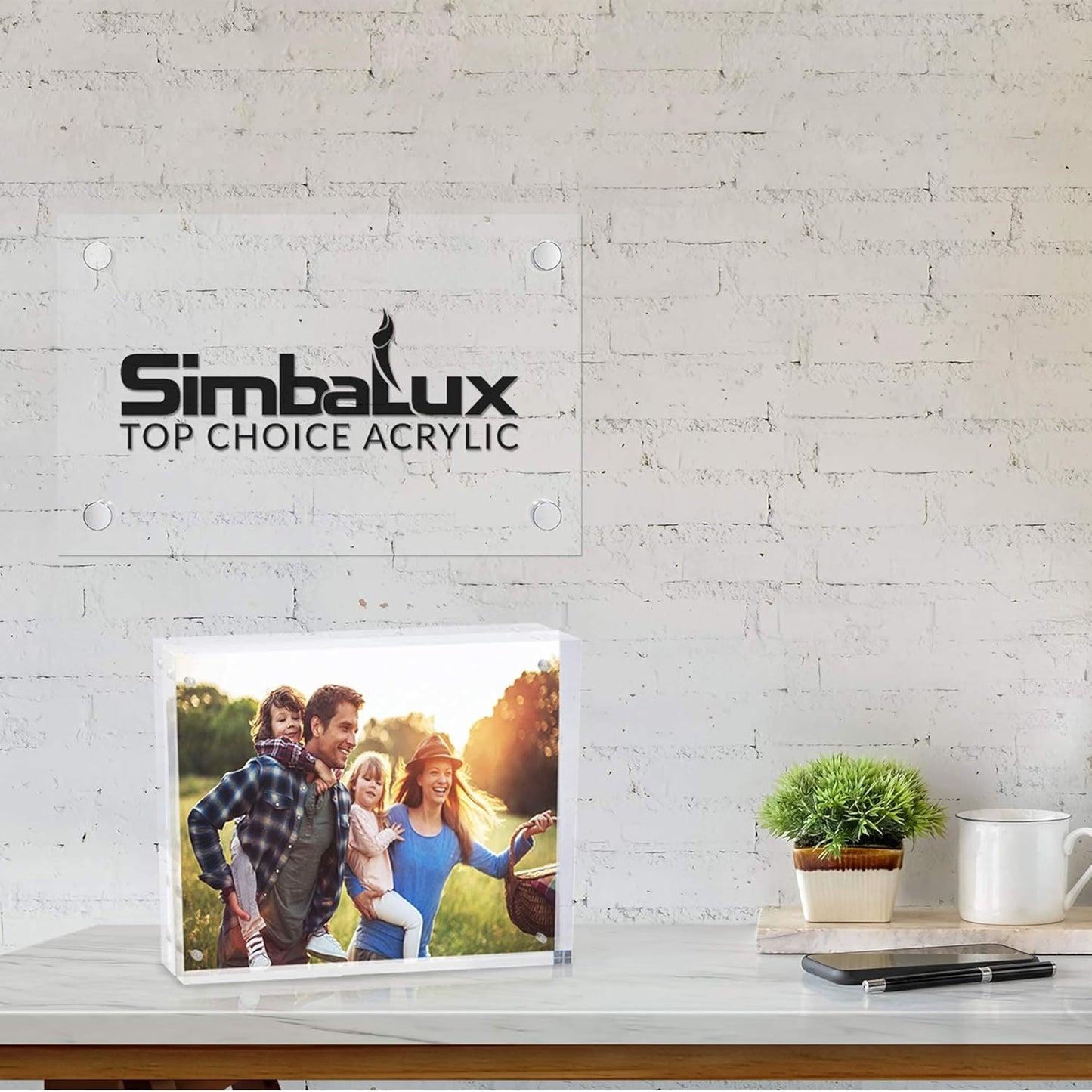 SimbaLux Magnetic Acrylic Picture Photo Frame 8x10 inches UV Protection | 24mm Thick, Clear Glass Like, Double Sided Frameless Desktop Floating Display, Free Standing, 20% Thicker than Most, 1 Pack