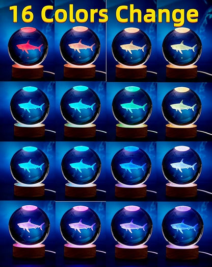 3D Crystal Ball Shark Lamp, Lifelike 3D LED Shark Night Light, 16 Color - Image 2