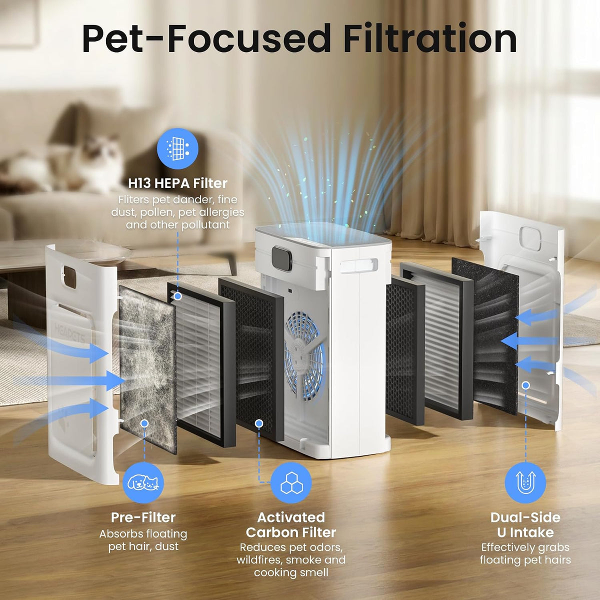 pet air purifier for home large room 2500 showing dimensions