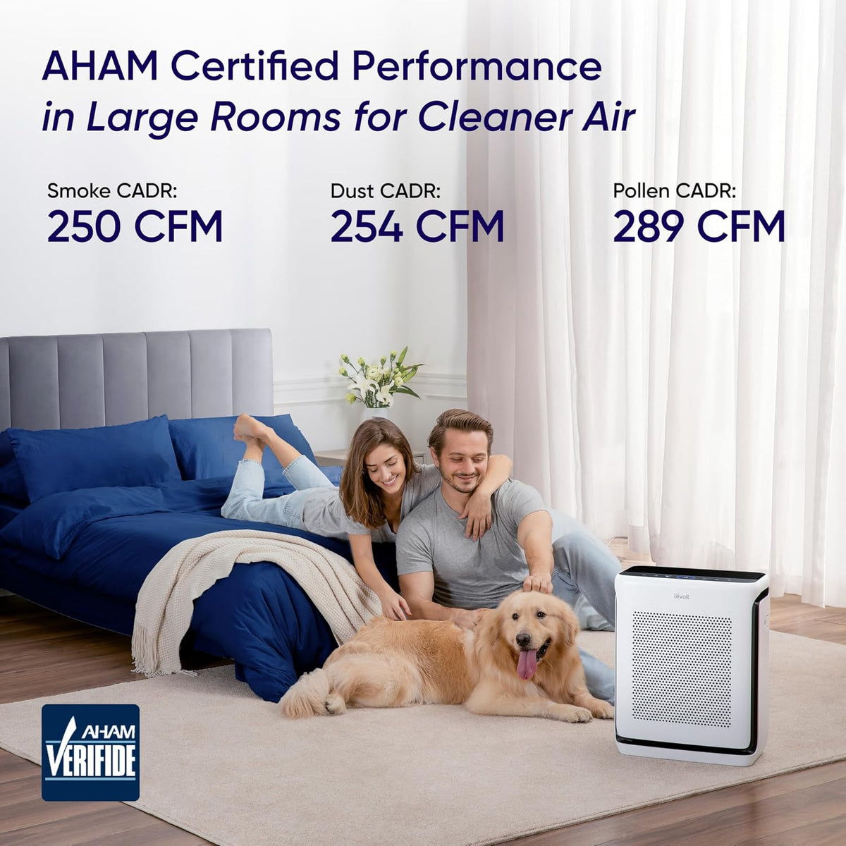 levoit smart air purifier for home large room, side view