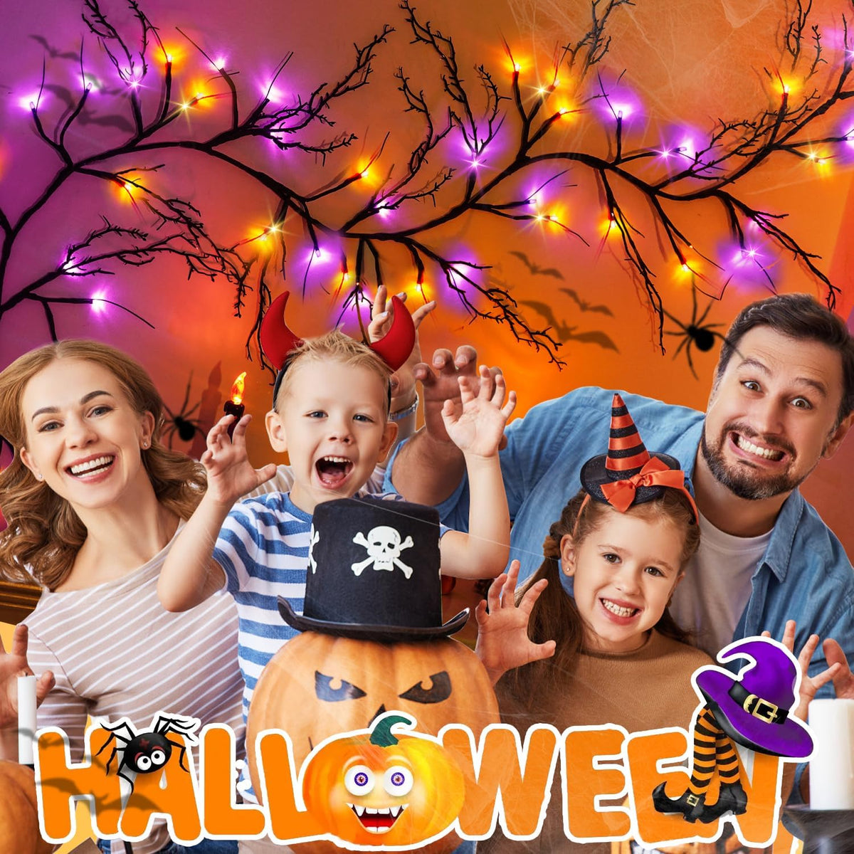 [8 Modes & Timer] 9 Ft 72 LED Halloween Willow Vine Twig Garland with Ora...
