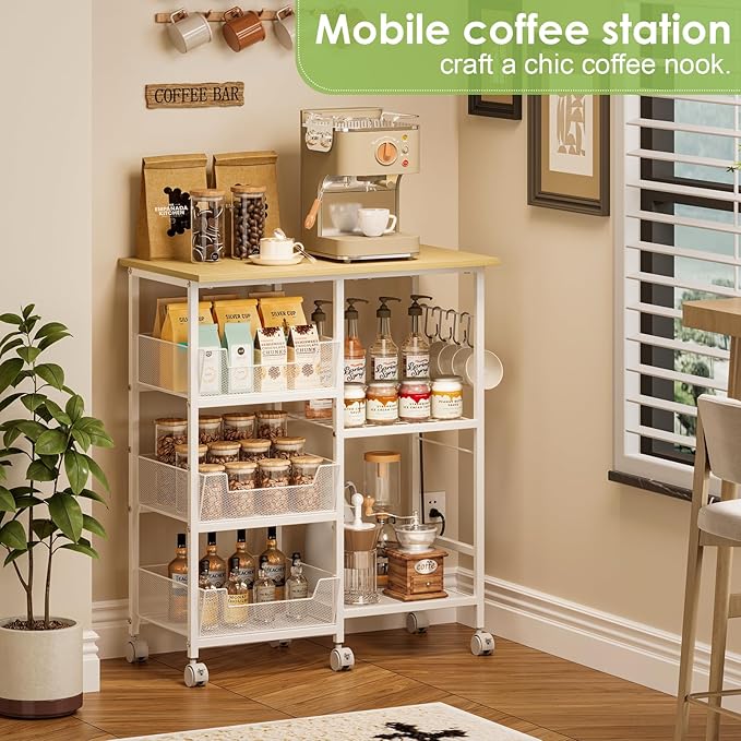 Rolling Kitchen Storage Microwave Cart & Kitchen Island on Wheels, Adjustable - Image 8
