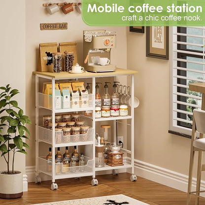 Rolling Kitchen Storage Microwave Cart & Kitchen Island on Wheels, Adjustable - Image 8