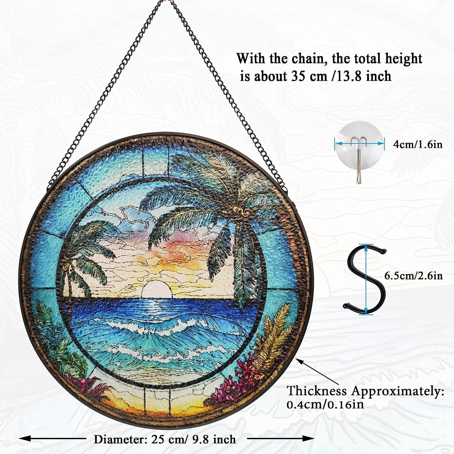 9.8 Instained Glass Window Hanging - Blue Sea Sun Catcher for Door Home Decor Ocean Suncatcher Christmas Mother's Day Birthday Sea Lover Gifts for Women Men Mom Nana