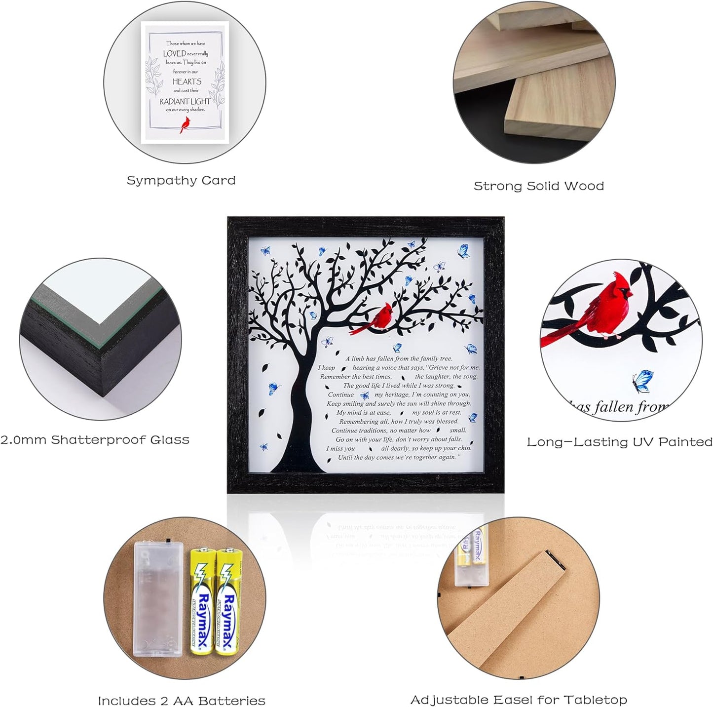 WOODEXPE Sympathy Gift LED Memorial Shadow Box 8"x8" Memorial Gifts for Loss of Loved One - A Limb Has Fallen from The Family Tree