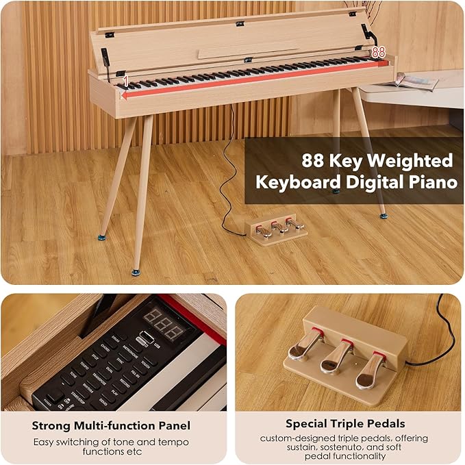 KUMENG Digital Piano 88 Key Weighted Keyboard, Full-Size Desk Progressive - Image 6