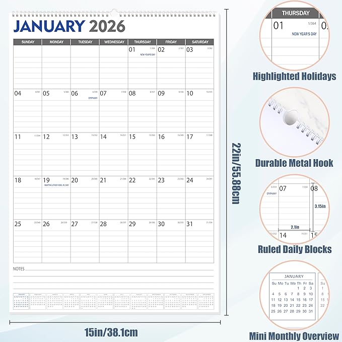 GuassLee Large Wall Calendar 2026-2027, Jan. 2026 to Jun. 2027, 18-Month Paper - Image 2