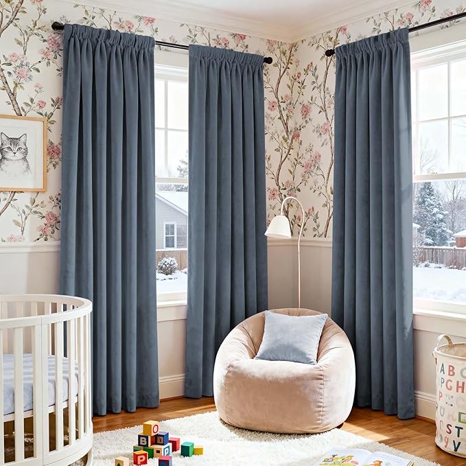 Lazzzy Blue Blackout Velvet Curtains 84 Inch Long Thermal Insulated Room - Image 6