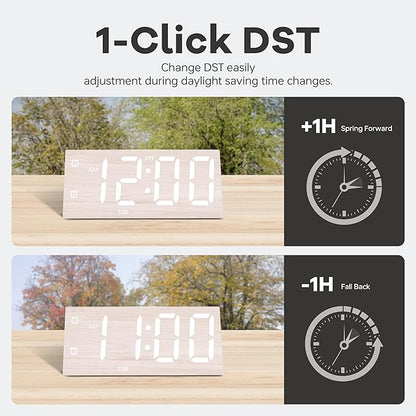 Digital Alarm Clock, with Wooden Electronic LED Time Display, 3 Alarm Settings - Image 4