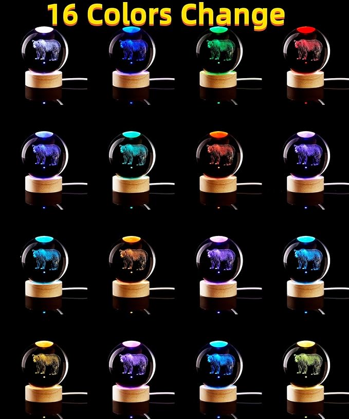 3D Crystal Ball Lamp with Lifelike LED Bear, 16 Color Changing Light, Dimmable - Image 2