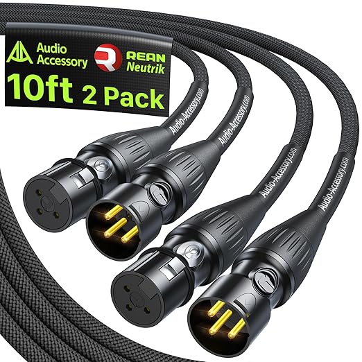 AA AUDIO ACCESSORY XLR Cables 10ft 2 Pack, Neutrik REAN Gold-Pin Connectors by AA