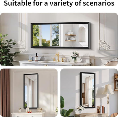 Black Bathroom Mirror 20 x 48 Inch Rectangle Wave Beveled - Image 3