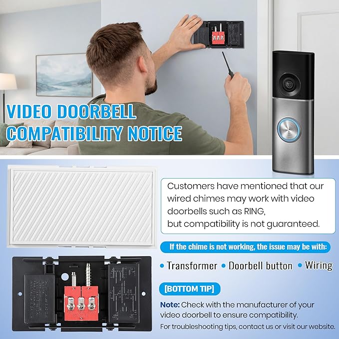 Saillong Wired Doorbell Chime, 16V 10VA Front and Rear Door Chime - Image 7