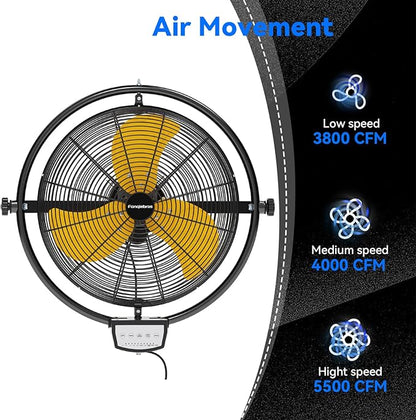 2 PCS 20 IN 5500 CFM Remote Control Wall Mount Fan, 3 Speed High Velocity Wall - Image 2